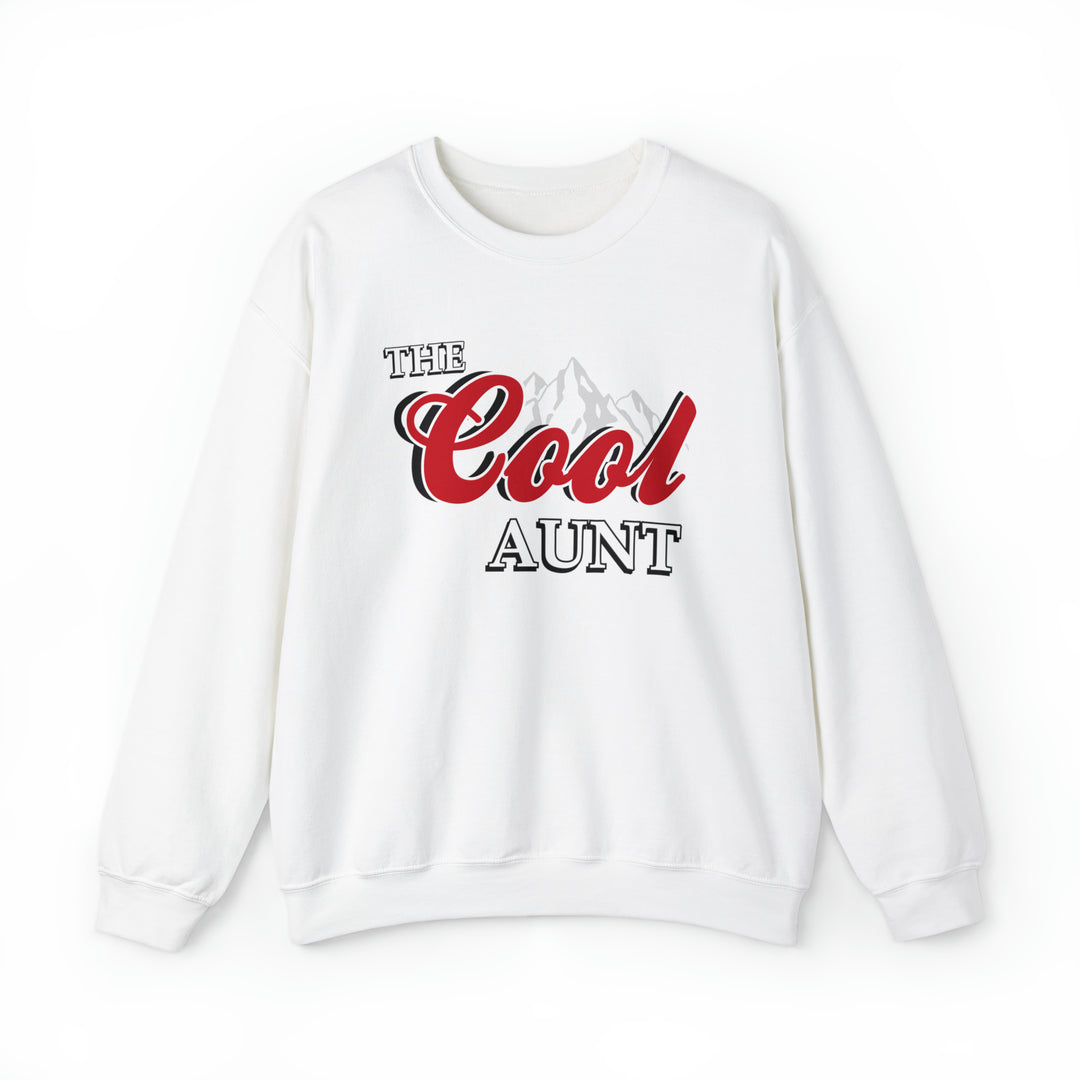 A unisex heavy blend crewneck sweatshirt featuring The Cool Aunt Crew design. Made of 50% cotton, 50% polyester with a ribbed knit collar, loose fit, and no itchy side seams. Ideal comfort for any occasion.