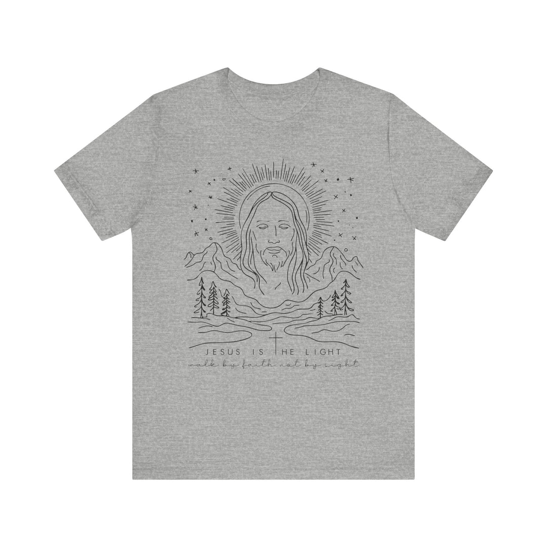 Jesus is the Light Tee, a soft unisex jersey with ribbed knit collar, tapered shoulders, and dual side seams for enduring shape and comfort.