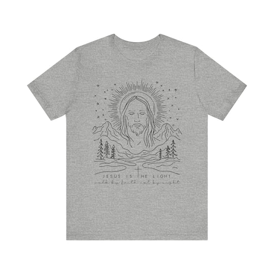 Jesus is the Light Tee, a soft unisex jersey with ribbed knit collar, tapered shoulders, and dual side seams for enduring shape and comfort.