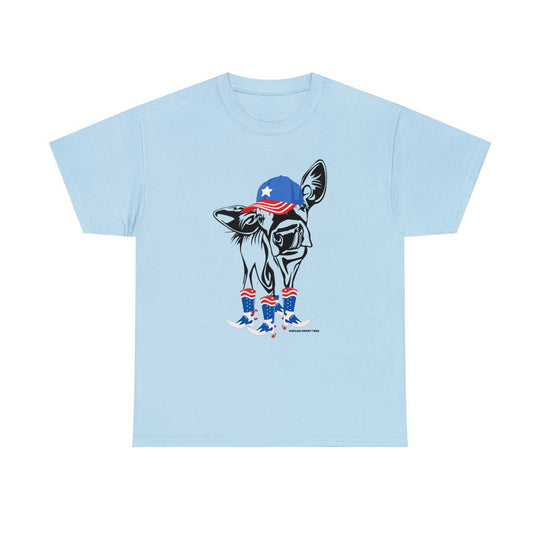 Unisex heavy cotton tee featuring a 4th of July Family Rodeo Cow design. Classic fit with no side seams, ribbed knit collar, and durable tape on shoulders. Medium weight fabric, 100% cotton.