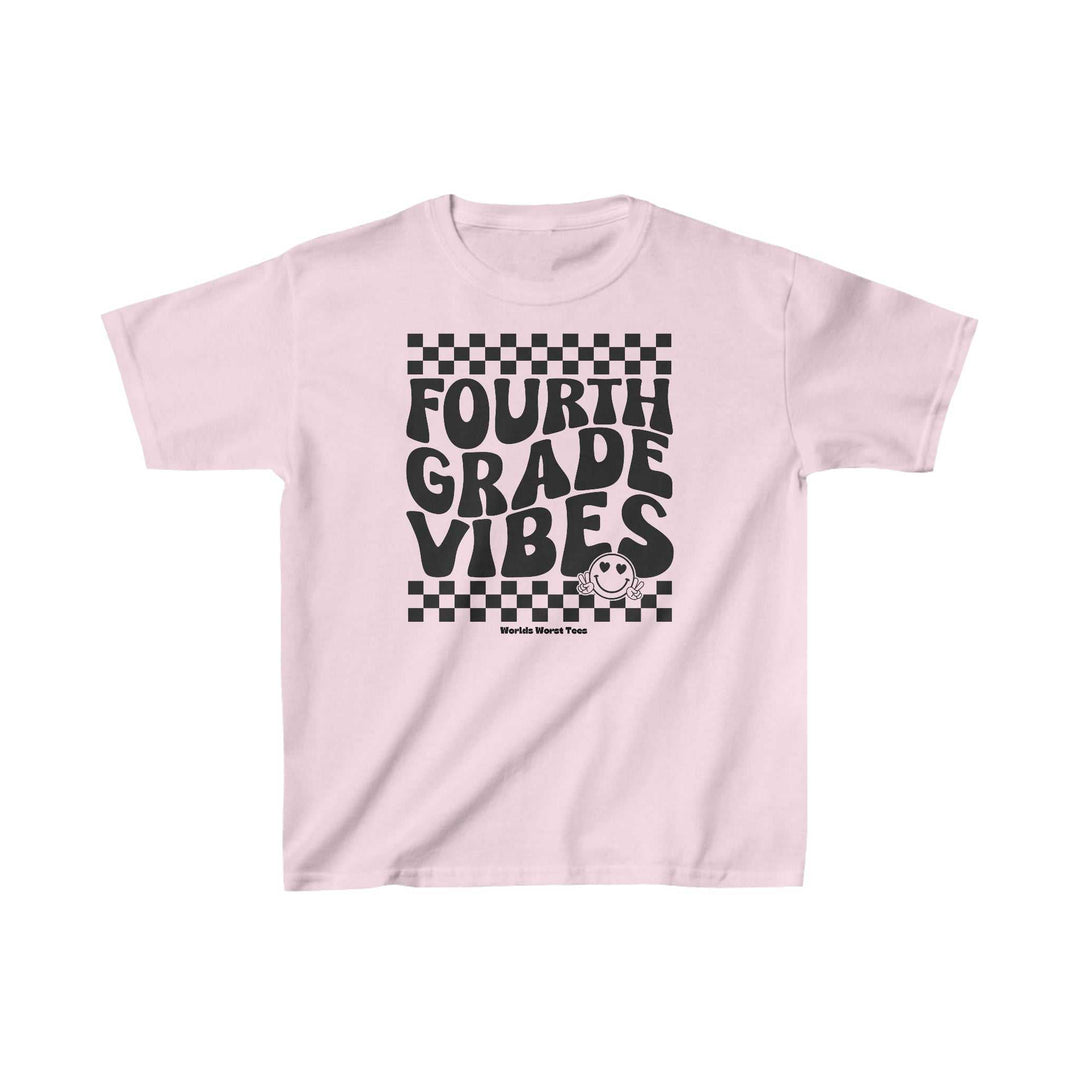 A kids' heavy cotton tee, 100% cotton with twill tape shoulders and tear-away label. Classic fit, 5.3 oz/yd² fabric, seamless sides. Title: 4th Grade Vibes by Worlds Worst Tees.