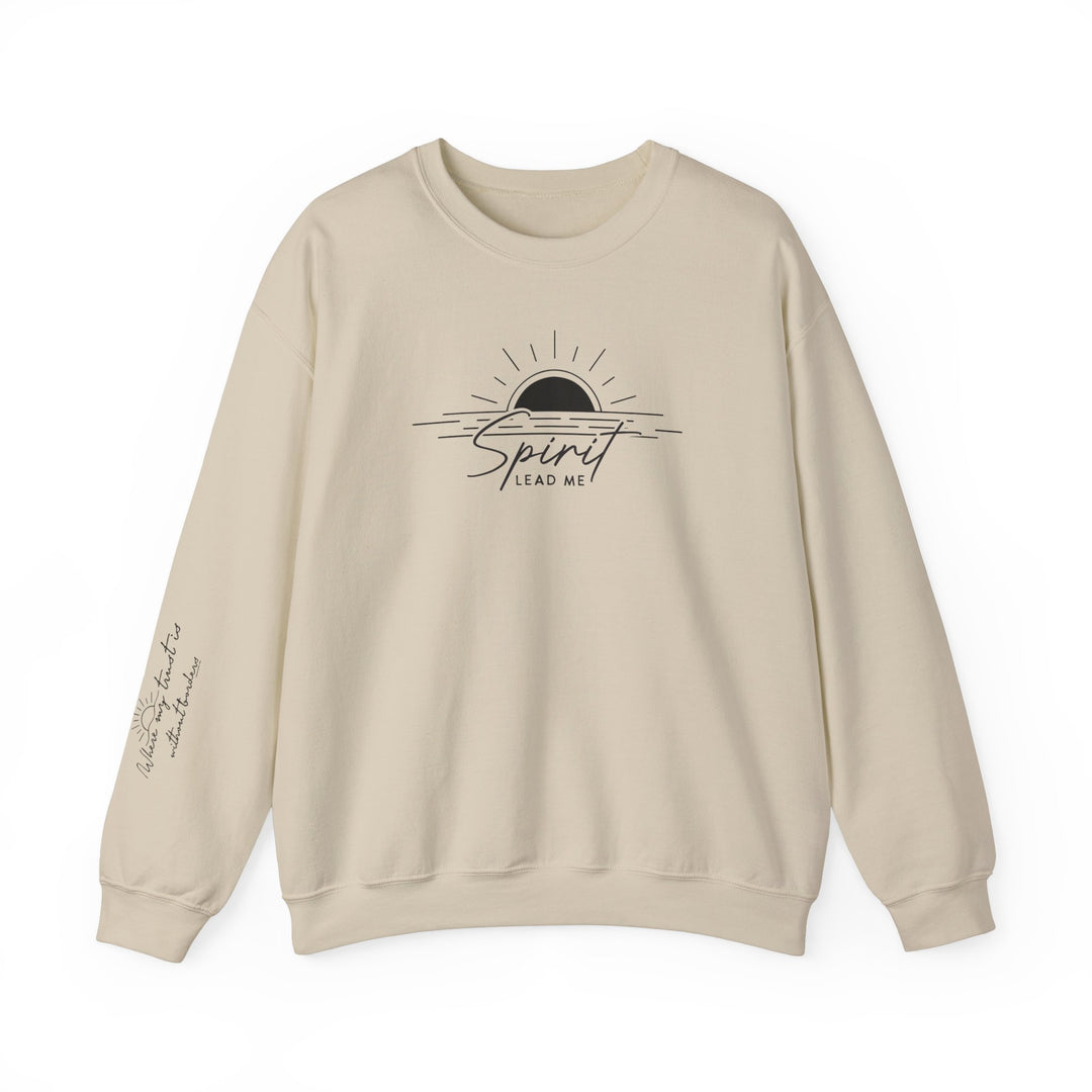 Unisex heavy blend crewneck sweatshirt, Spirit Lead me Crew, made of 50% cotton and 50% polyester. Classic fit, ribbed knit collar, double-needle stitching for durability. Tear-away label for comfort. Ethically grown US cotton.