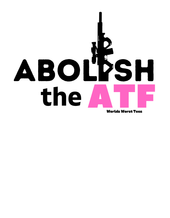 Unisex Abolish the ATF Hoodie: Black hoodie with pink text. Heavy blend of cotton and polyester for warmth and comfort. Kangaroo pocket, no side seams. Ideal for printing.