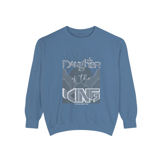 Daughter of the King Crew unisex sweatshirt with relaxed fit, rolled-forward shoulder, and back neck patch. Made of 80% ring-spun cotton and 20% polyester. Luxurious comfort in medium-heavy fabric.