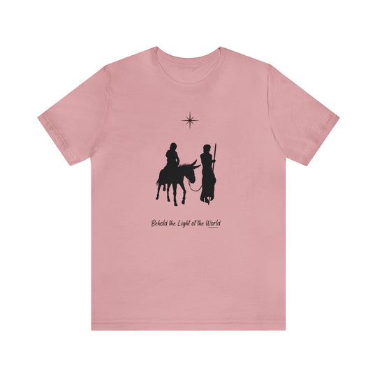Unisex light pink tee featuring a unique horse riding design. Airlume cotton, ribbed collar, and retail fit for comfort. Sizes XS to 5XL available. From 'Worlds Worst Tees'.