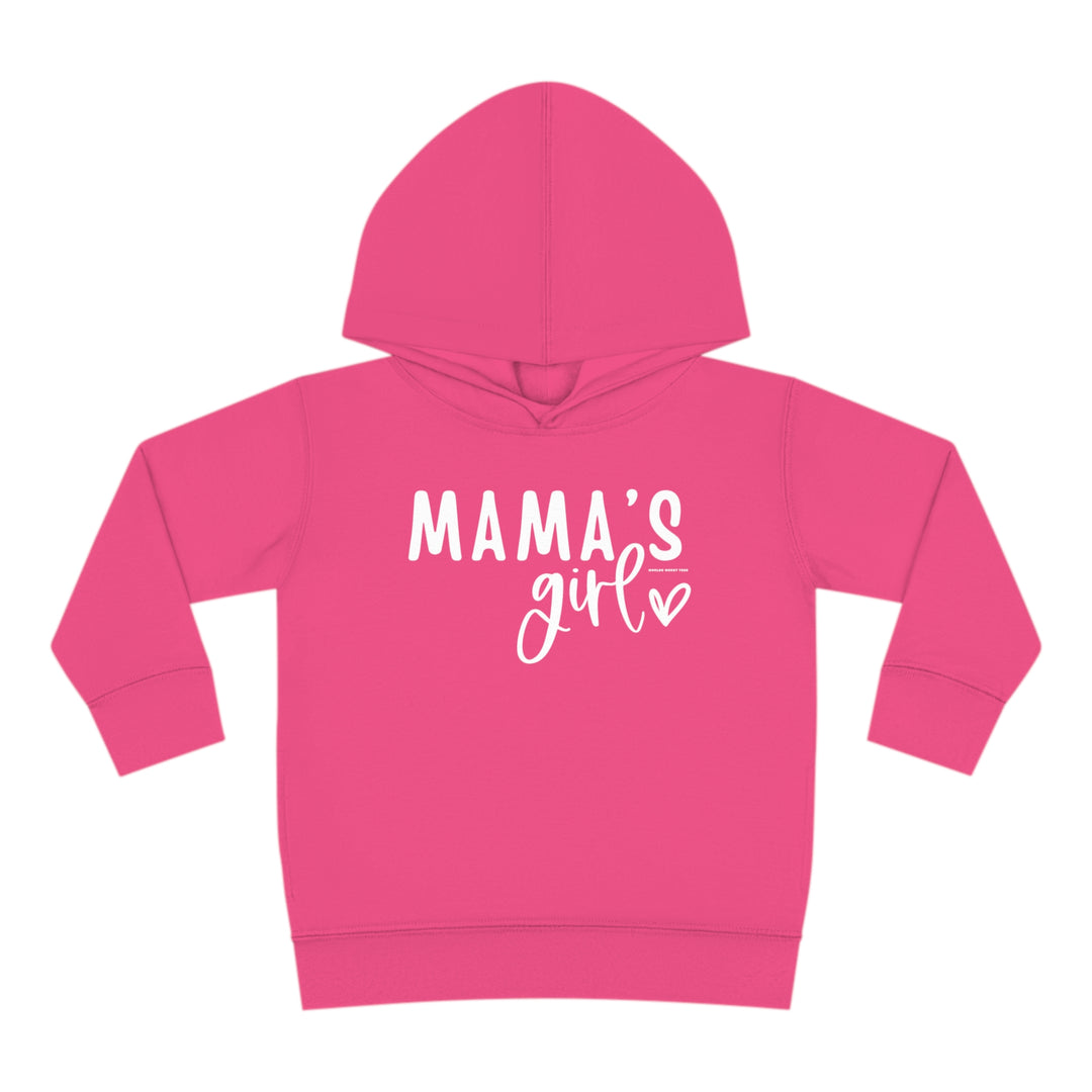 Toddler hoodie with Mama's Girl text, jersey-lined hood, cover-stitched details, and side seam pockets. Comfy blend of cotton and polyester. Ideal for toddlers 2T to 5-6T.
