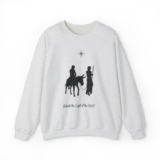 Unisex crewneck sweatshirt featuring a graphic of two men on horses, embodying the light of the world Crew theme. Comfortable blend of polyester and cotton, ribbed knit collar, and loose fit.