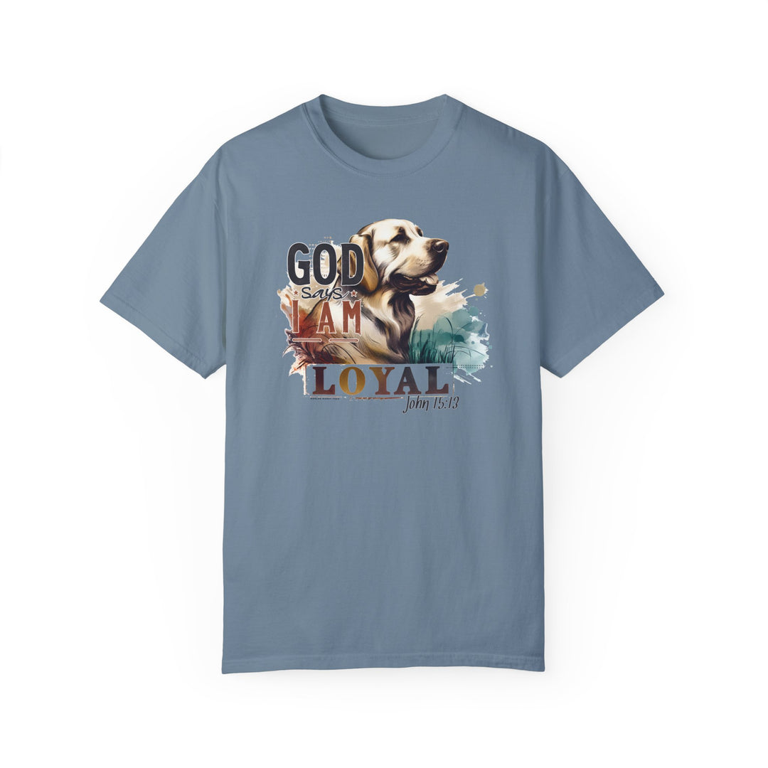 A loyal tee featuring a dog design on soft ring-spun cotton. Relaxed fit, garment-dyed for coziness, with double-needle stitching for durability. From Worlds Worst Tees.