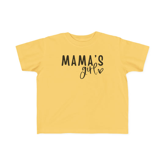 A toddler tee with durable print, softness for sensitive skin, and tear-away label. Mama's Girl Toddler Tee in 100% combed ring spun cotton, light fabric, classic fit. Sizes: 2T, 3T, 4T, 5-6T.