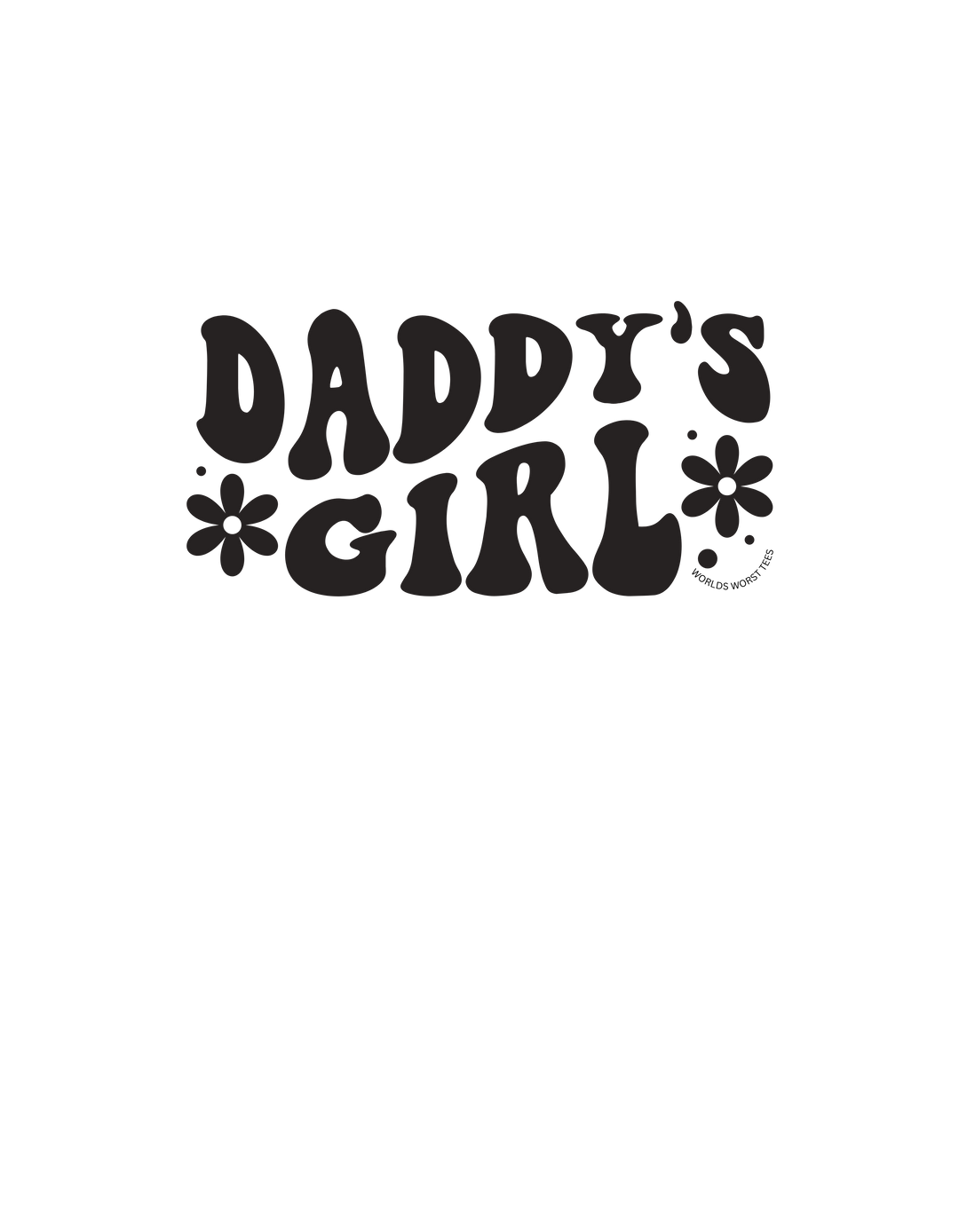 A black graphic tee featuring bold text elements like Daddy's Girl in a classic fit design for kids. Made of 100% combed ringspun cotton for comfort and durability. Ideal for active days.