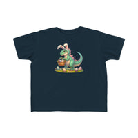 Eggosaurus Toddler Tee featuring a cartoon dinosaur with eggs. Soft, 100% combed ringspun cotton, light fabric, tear-away label, classic fit, perfect for sensitive skin. Ideal for adventurous toddlers.