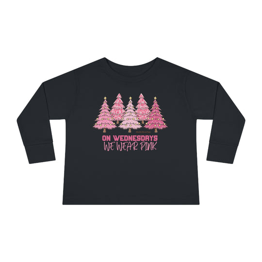 A custom toddler long-sleeve tee featuring pink trees and text design. Made of 100% combed ringspun cotton, with ribbed collar and EasyTear™ label for comfort and durability. From Worlds Worst Tees.