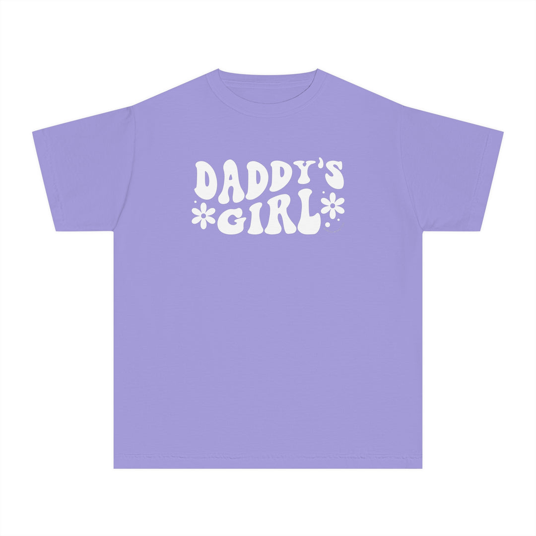 Kid's tee shirt with white text on a purple background, designed for active days. Made of soft-washed, 100% combed ringspun cotton for comfort. Classic fit for all-day wear. Sew-in twill label included.
