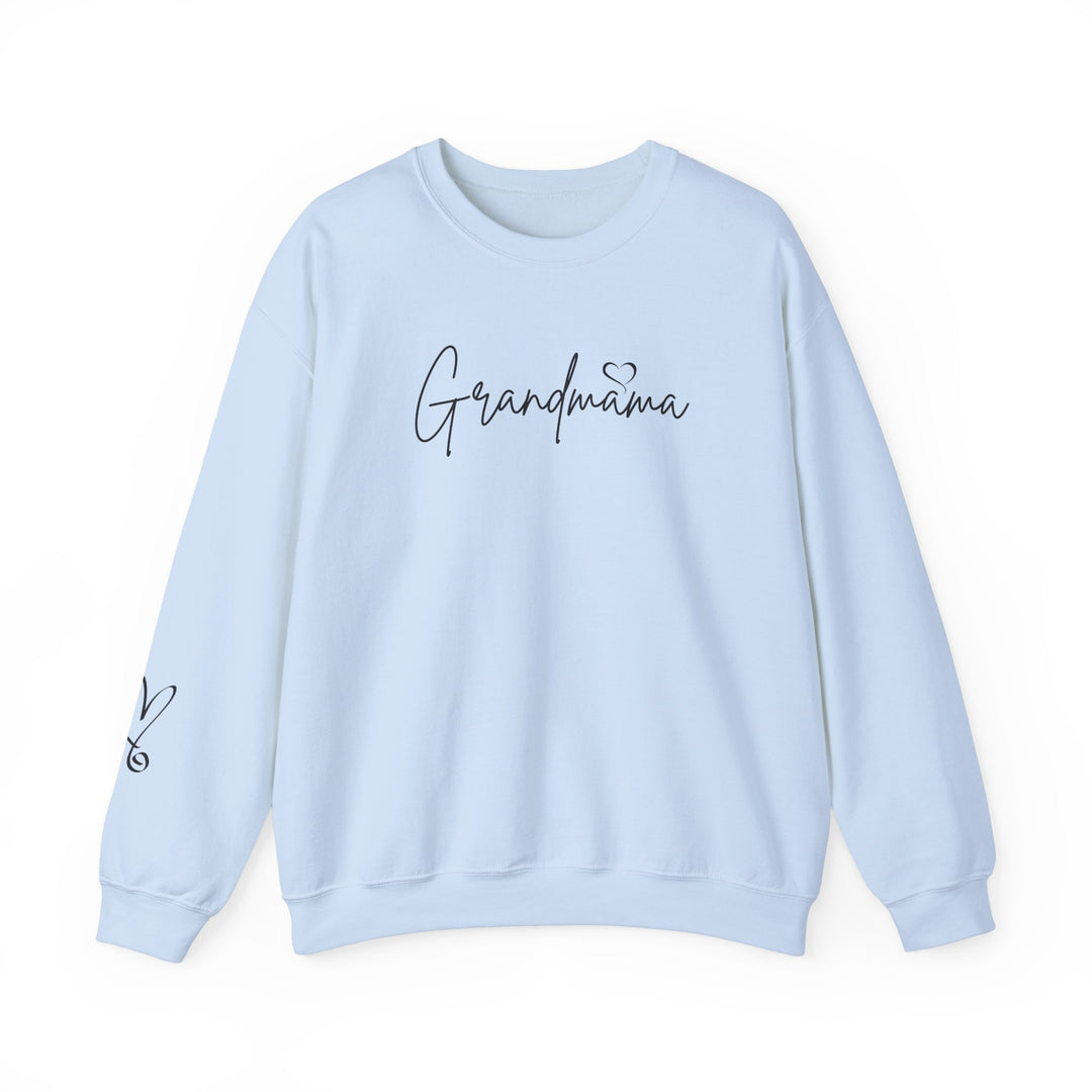 Unisex Grandmama Crew sweatshirt, 50% cotton, 50% polyester, medium-heavy fabric, ribbed knit collar, no itchy side seams, loose fit, true to size.