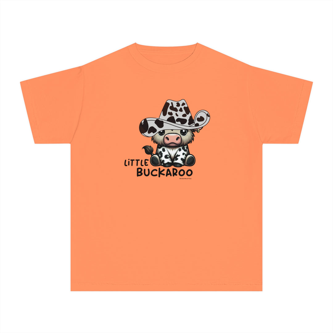 A Buckaroo Kids Tee featuring a cow in a cowboy hat, perfect for active kids. Made of soft 100% combed ringspun cotton, light fabric, and a classic fit for all-day comfort.