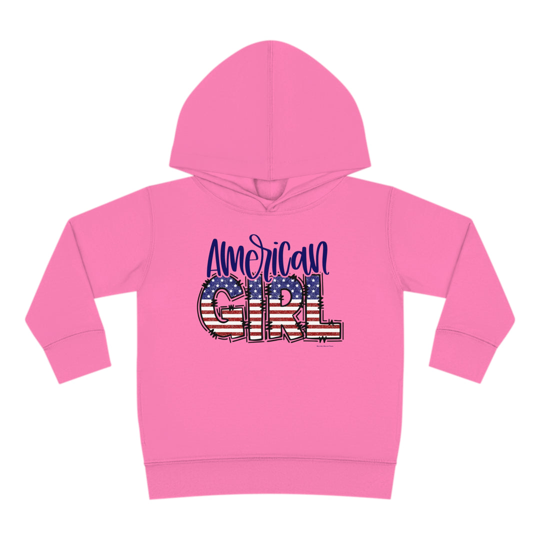 American Girl Toddler Hoodie with durable design, side seam pockets, and cover-stitched details for lasting coziness. 60% cotton, 40% polyester blend. Sizes: 2T, 4T, 5-6T. Medium fabric.