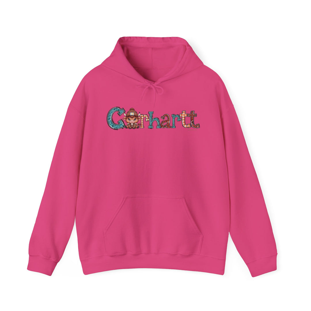 Unisex Cowhartt Hoodie: A plush blend of cotton and polyester, featuring a kangaroo pocket and drawstring hood. Classic fit, tear-away label, ideal for printing. Medium-heavy fabric, cozy and stylish.