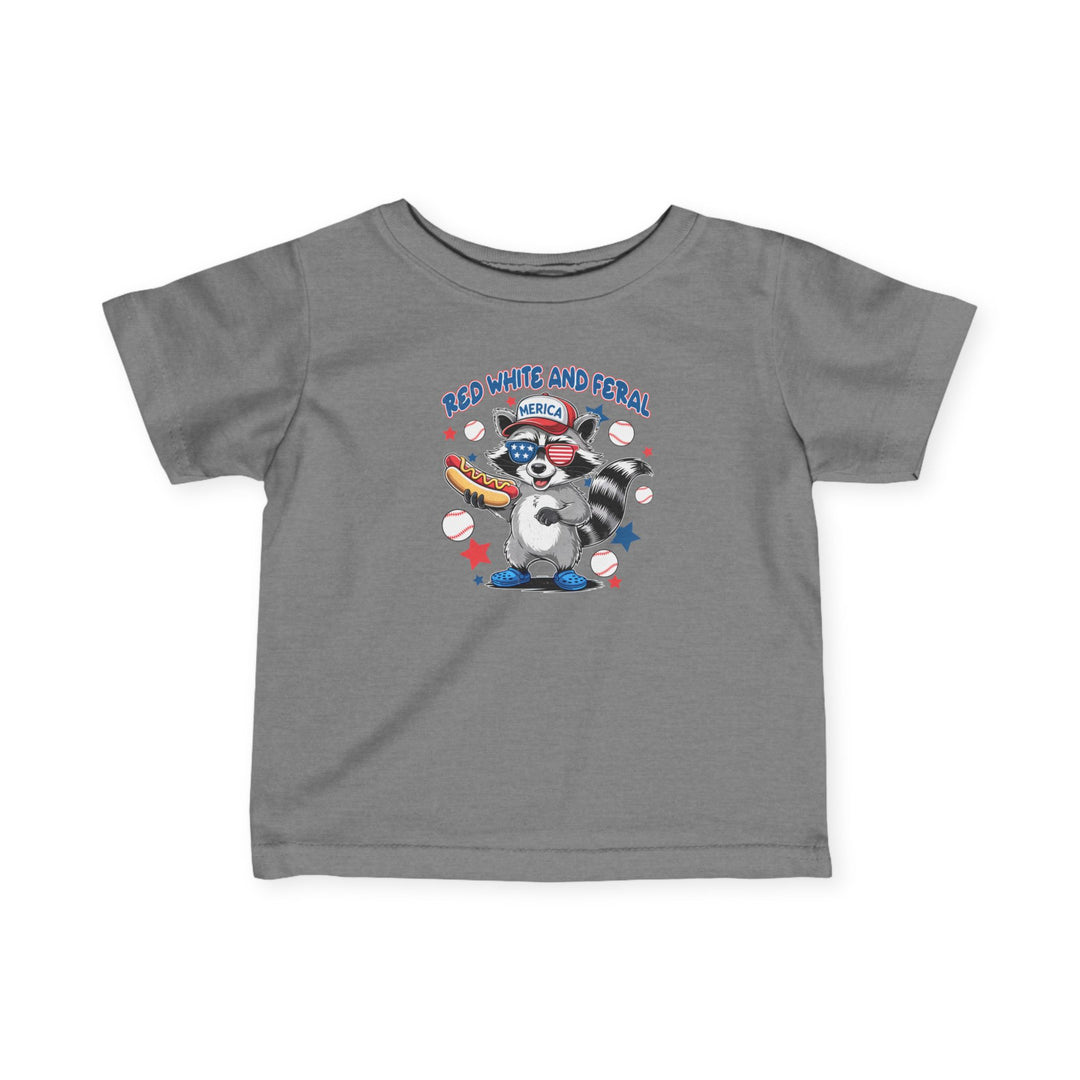 Red White and Feral Baseball Baby Tee featuring durable side seams, ribbed knitting, and taped shoulders for comfort, made from soft, ring-spun cotton.