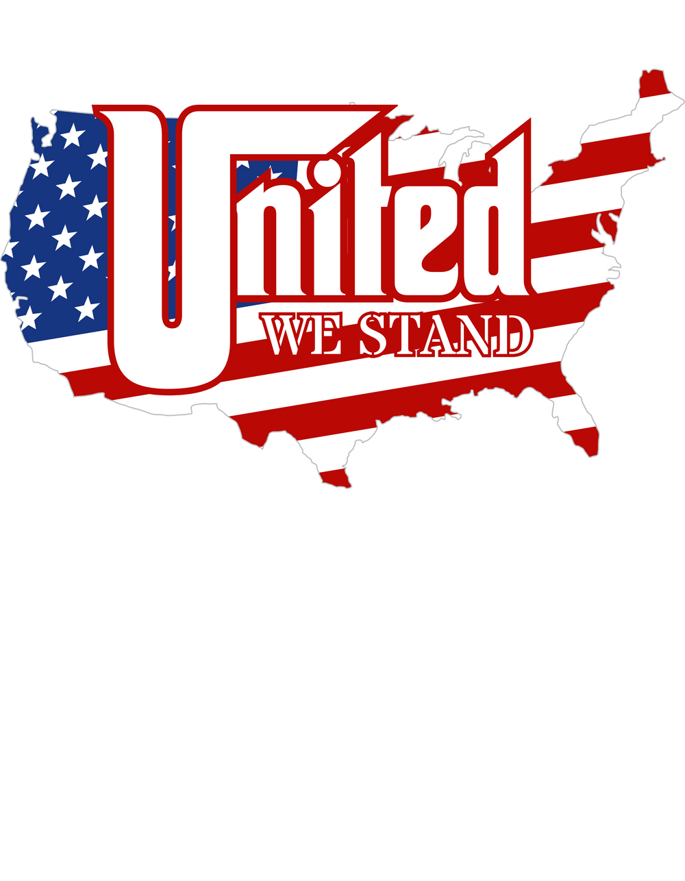 United We Stand Tee: A map of the U.S. with a flag, red, white, and blue design, and a state map with stars. Premium fitted tee in 100% cotton, light fabric, tear-away label, ideal for workouts or daily wear.