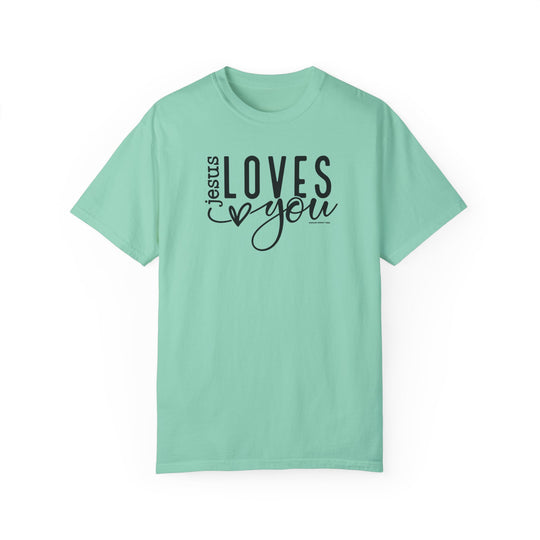 A relaxed fit Jesus Loves You Tee, 100% ring-spun cotton, garment-dyed for extra coziness. Double-needle stitching for durability, no side-seams for a tubular shape. Ideal for daily wear.