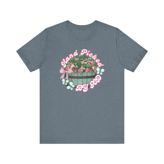 Hand Picked by GOD Tee, a classic unisex jersey short sleeve t-shirt with ribbed knit collars and tapered shoulders, offering a soft cotton feel and quality print.