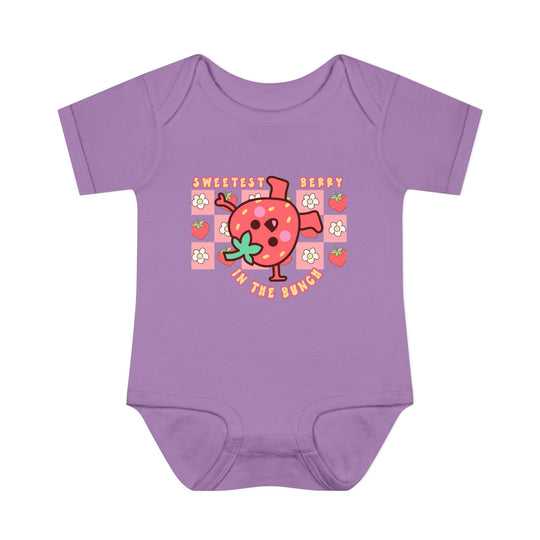 Sweetest Berry in the Bunch Onesie, a soft infant bodysuit with lap shoulders, perfect for comfort and ease, made from 100% ring-spun cotton.