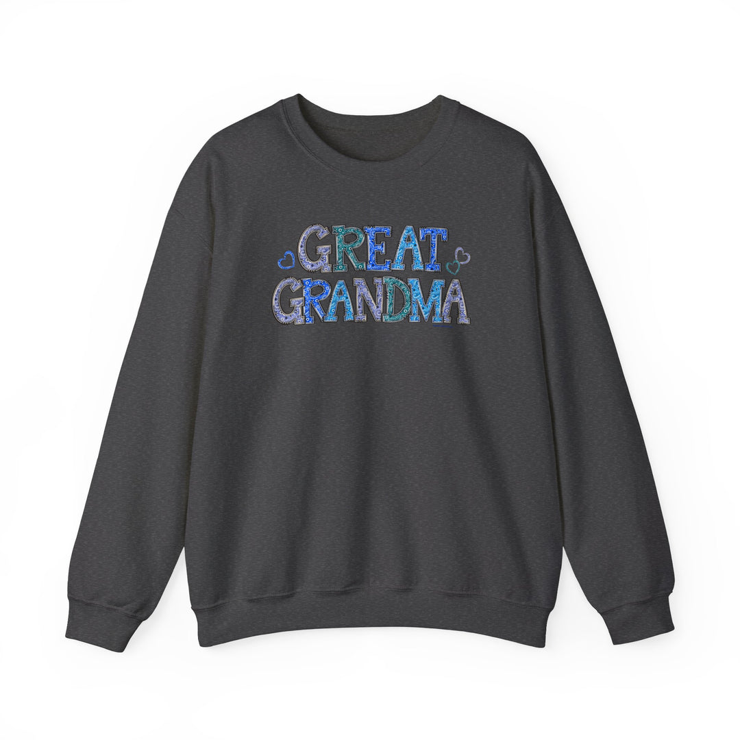 A unisex heavy blend crewneck sweatshirt, the Great Grandma Crew, offers comfort with ribbed knit collar, no itchy side seams, and a loose fit. Made of 50% cotton, 50% polyester. Sizes from S to 5XL.