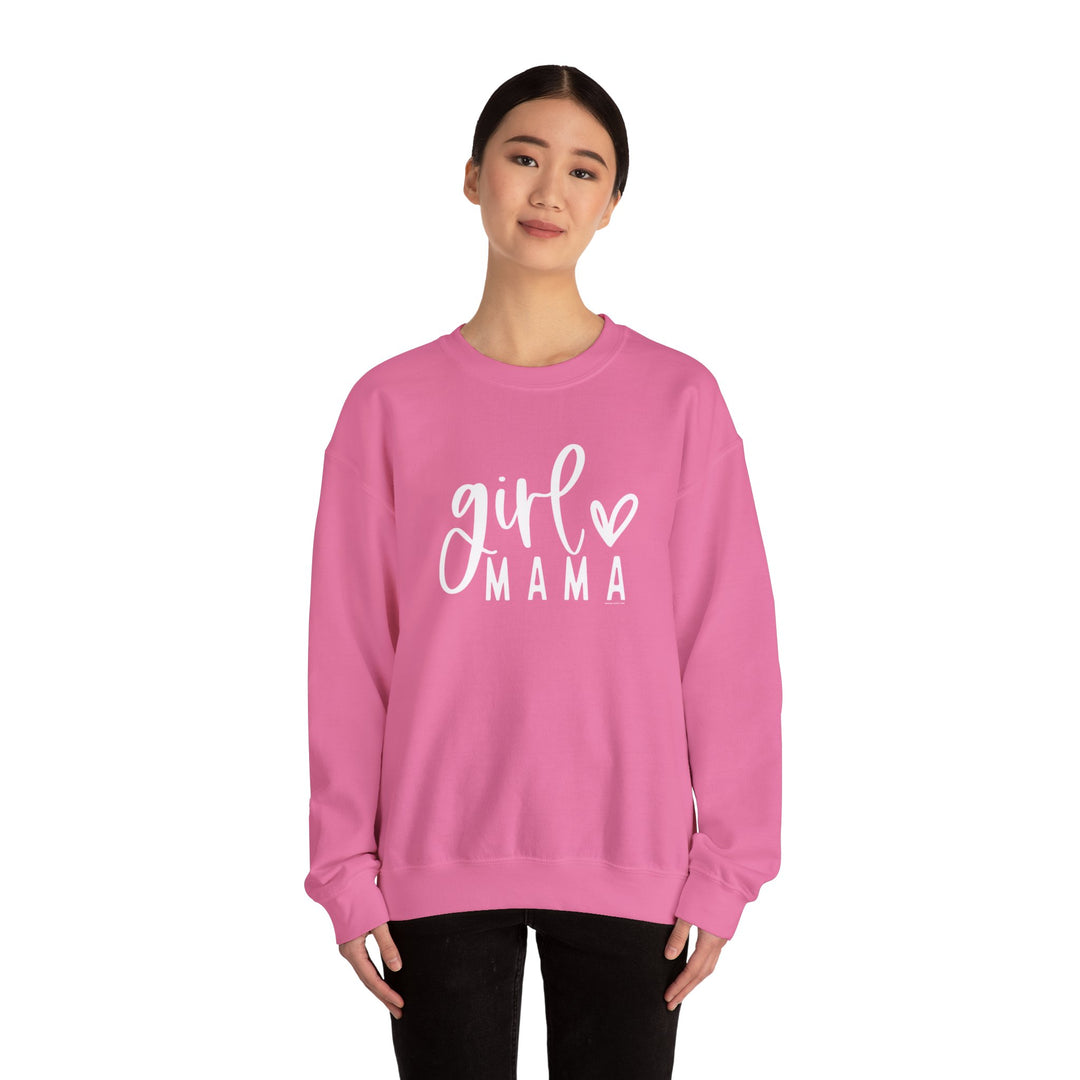 A unisex heavy blend crewneck sweatshirt featuring the Girl Mama Crew design. Made of 50% cotton and 50% polyester, with ribbed knit collar and no itchy side seams. Medium-heavy fabric, loose fit, true to size.
