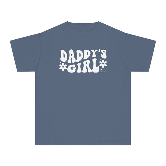 Kid's blue t-shirt with white text, ideal for active days. Made of 100% combed ringspun cotton for comfort. Classic fit, soft-washed, and garment-dyed. Perfect for studying or playtime. Sew-in twill label.