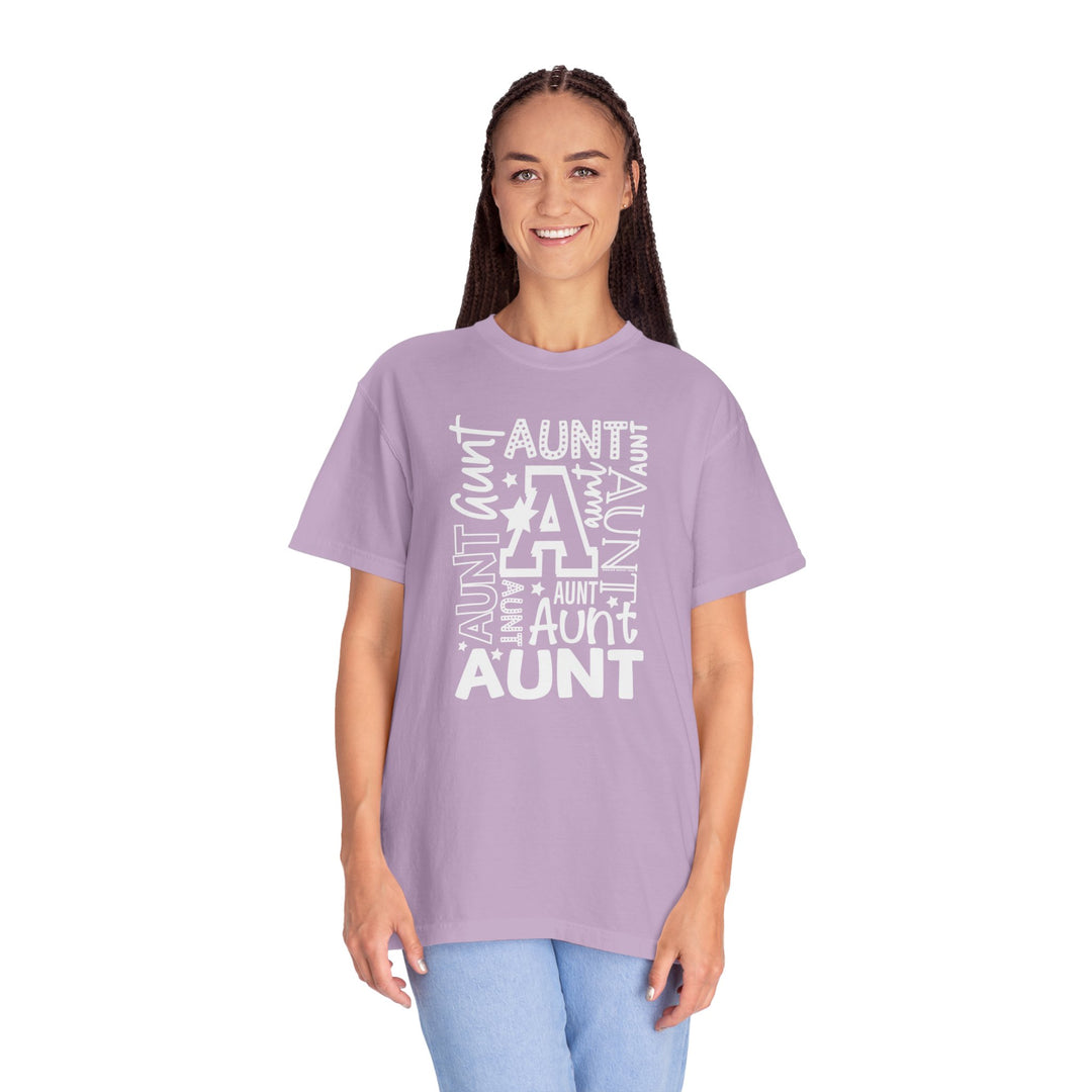 Aunt Tee: Garment-dyed, ring-spun cotton t-shirt with a relaxed fit, double-needle stitching, and seamless design for durability and comfort. From Worlds Worst Tees.