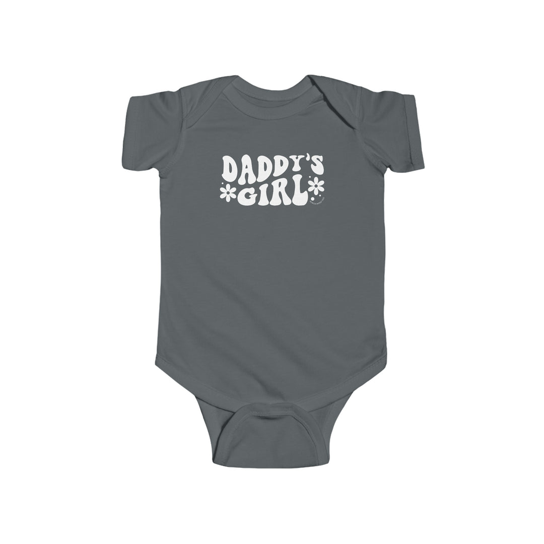 A durable and soft Daddy's Girl Onesie for infants, featuring 100% cotton fabric, ribbed knit bindings, and plastic snaps for easy changing access. From Worlds Worst Tees, known for unique graphic t-shirts.