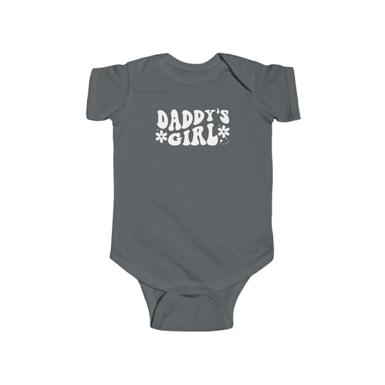 A durable and soft Daddy's Girl Onesie for infants, featuring 100% cotton fabric, ribbed knit bindings, and plastic snaps for easy changing access. From Worlds Worst Tees, known for unique graphic t-shirts.