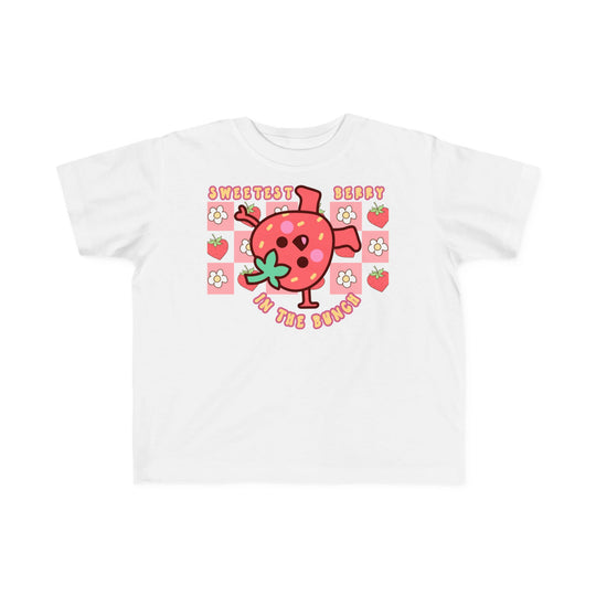 Sweetest Berry in the Bunch Toddler Tee, classic fit, 100% cotton, features durable print for toddlers, ideal for sensitive skin. Available in sizes 2T to 5-6T.