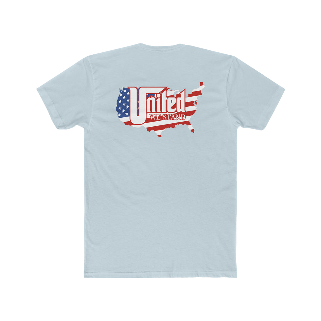 United We Stand Tee: Back view of a premium fitted t-shirt featuring a map of the United States. Comfy, light fabric with a high-quality print. Ideal for workouts or daily wear. Sizes XS to 4XL.