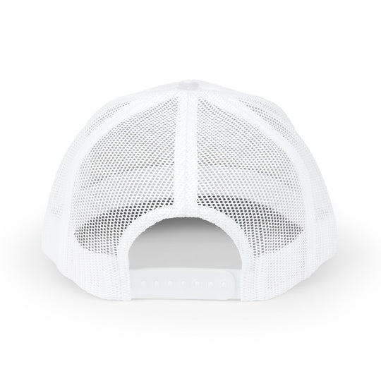 Grammy Snapback Trucker Cap with mid-profile fit, 6-panel design, pre-curved visor, cotton sweatband, and adjustable snap closure, offering stylish comfort and durability.