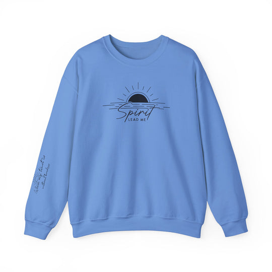 A unisex heavy blend crewneck sweatshirt, the Spirit Lead Me Crew, offers pure comfort with a ribbed knit collar and durable double-needle stitching. Made from 50% cotton and 50% polyester, featuring a tear-away label for itch-free wear.