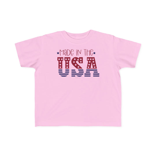 Made in the USA Toddler Tee, featuring durable print on soft 100% cotton. Classic fit, tear-away label, perfect for sensitive skin. Sizes: 2T, 3T, 4T, 5-6T. Dimensions: Width - 12.00-15.00in, Length - 15.50-18.50in, Sleeve length - 4.75-5.50in.