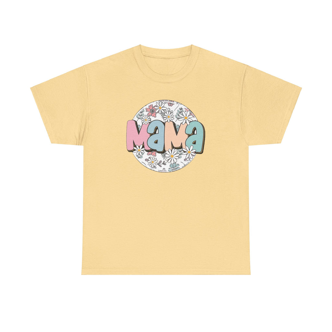 Unisex heavy cotton tee, Sassy Mama Flower Tee, featuring a yellow t-shirt with a logo. Classic fit, ribbed knit collar, and durable tape on shoulders. Perfect staple from Worlds Worst Tees.