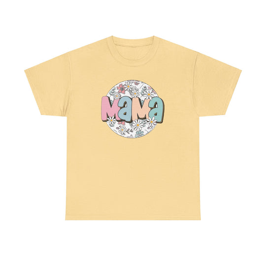 Unisex heavy cotton tee, Sassy Mama Flower Tee, featuring a yellow t-shirt with a logo. Classic fit, ribbed knit collar, and durable tape on shoulders. Perfect staple from Worlds Worst Tees.