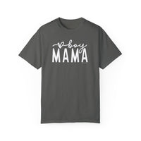 A relaxed fit Boy Mama Tee, 100% ring-spun cotton, garment-dyed for coziness. Double-needle stitching for durability, no side-seams for tubular shape retention. Ideal for daily wear.