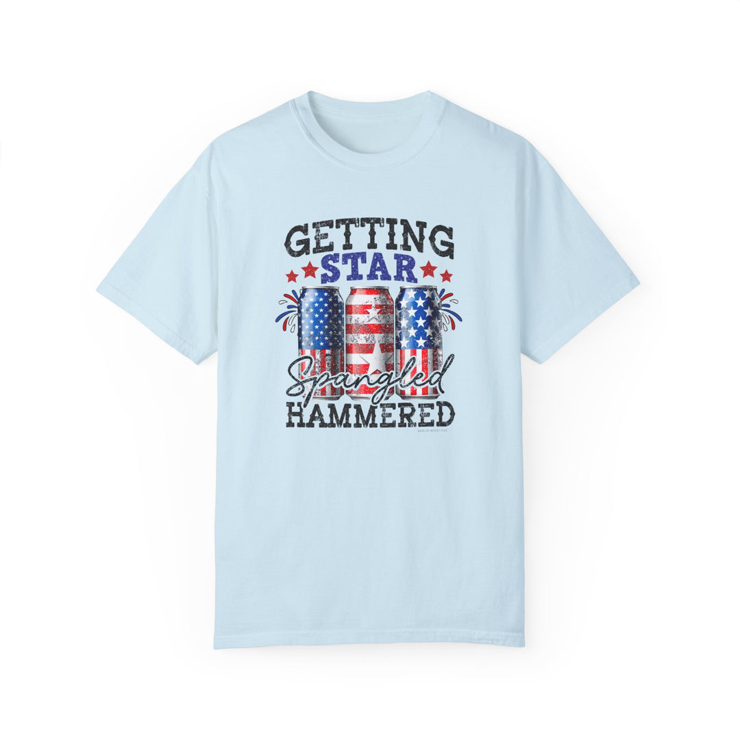 A relaxed fit Star Spangled Hammered Tee, crafted from 100% ring-spun cotton for ultimate comfort. Garment-dyed with double-needle stitching for durability. No side-seams for a sleek look.