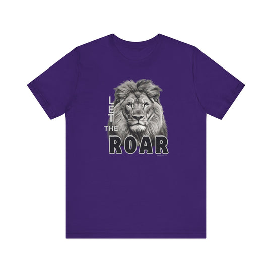 A unisex jersey tee featuring a lion graphic, part of the Let the Lion Roar collection. Soft cotton, ribbed knit collar, and tear-away label. Sizes XS to 3XL. From Worlds Worst Tees.