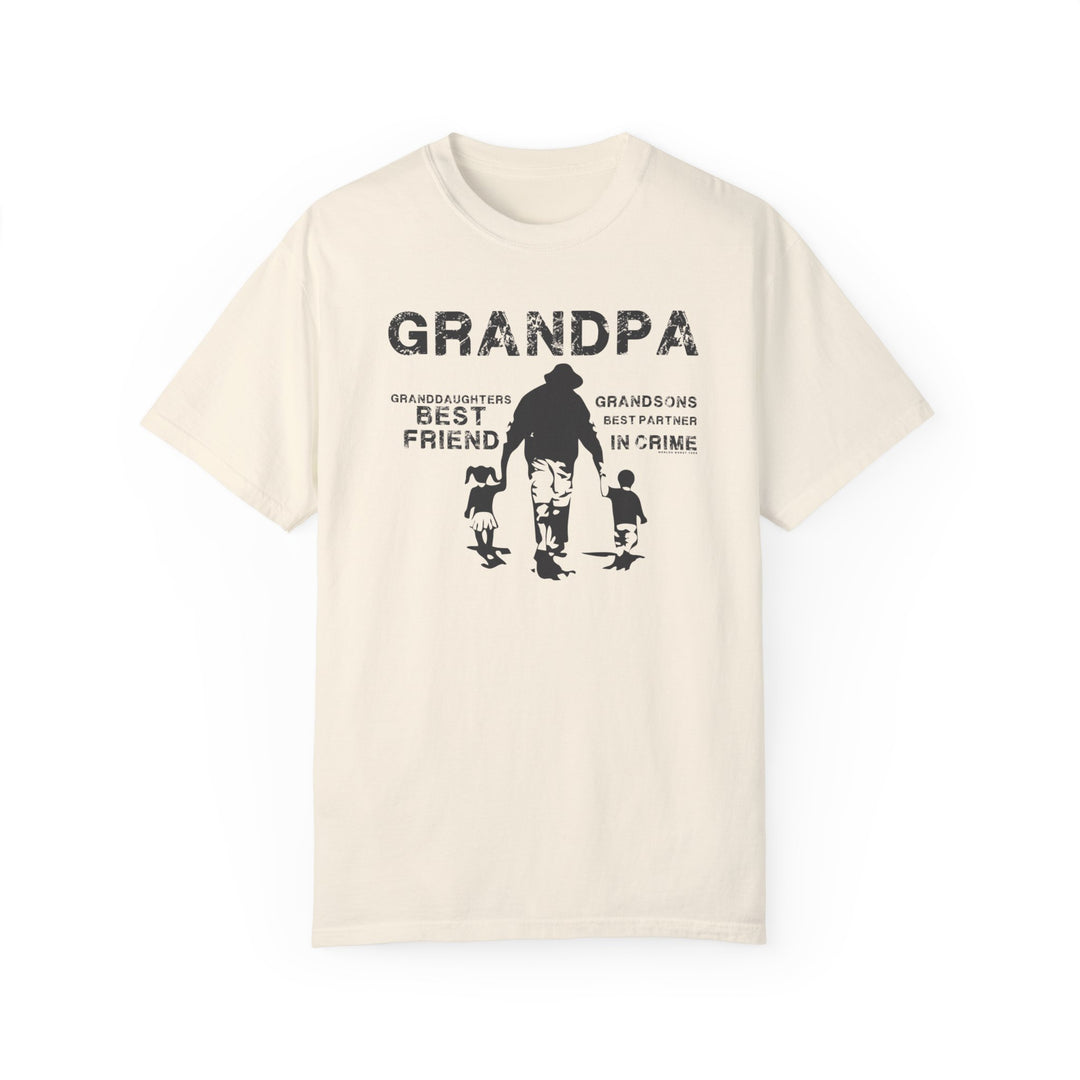 A relaxed-fit Grandpa and Grandkids Tee, crafted from 100% ring-spun cotton with double-needle stitching for durability. Soft-washed and garment-dyed for coziness, featuring a seamless design for comfort.
