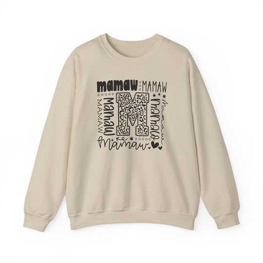 A Mamaw Crew unisex heavy blend crewneck sweatshirt in a classic fit, made of 50% cotton and 50% polyester fabric. Features ribbed knit collar, double-needle stitching, tear-away label, and ethical US cotton.