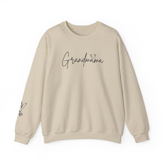 Unisex Grandmama Crew sweatshirt: White with black text. Heavy blend fabric, ribbed knit collar, no itchy seams. 50% cotton, 50% polyester. Loose fit, true to size. Sizes S-5XL.