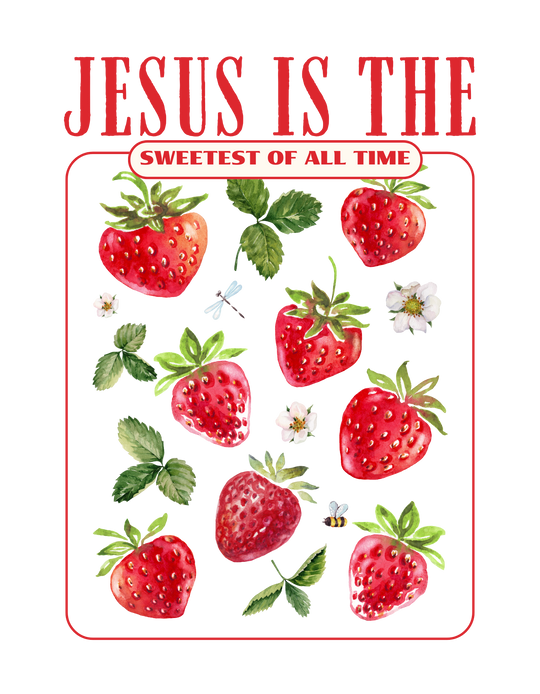 Jesus is the Sweetest Tee; oversized, drop-shoulder design with vintage aesthetic, featuring reinforced stitching and ribbed crew neck for ultimate comfort.
