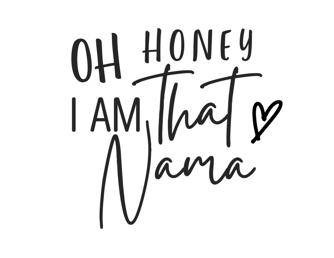Unisex Oh Honey I am that Nama Tee in black, showcasing classic fit, ribbed collar, and tear-away label for comfort. Made with 100% US cotton for lasting style.