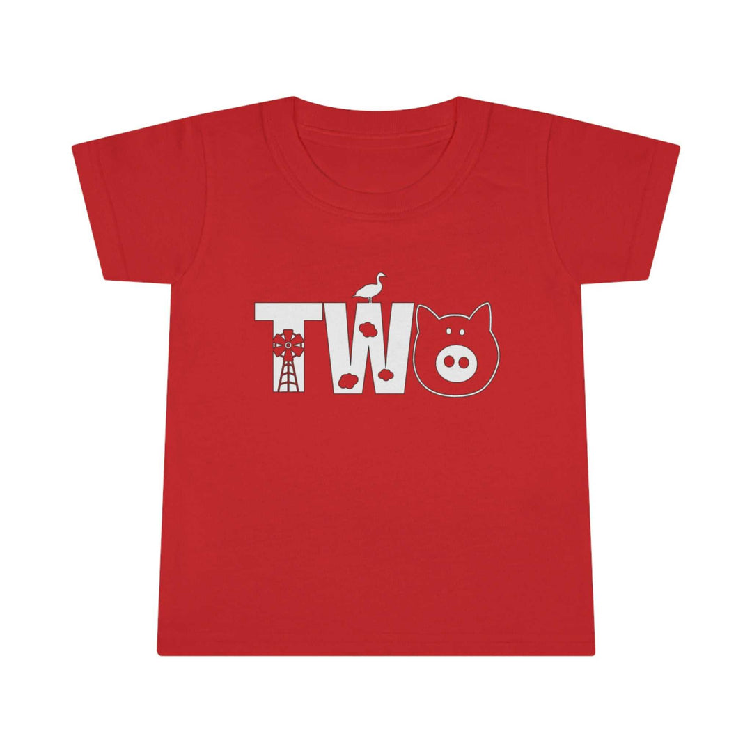 Two Toddler Tee with high stitch density, 3/4 double-needle collar, and double-needle hems for durability. Made of 100% Ringspun cotton, light fabric, classic fit. From Worlds Worst Tees.