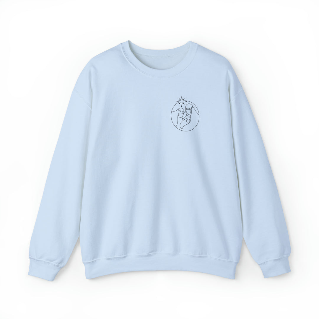 Unisex O Come Let Us Adore Him Crew sweatshirt, 50% cotton, 50% polyester, ribbed knit collar, loose fit, sewn-in label, medium-heavy fabric. Sizes S-5XL. Comfortable and stylish.