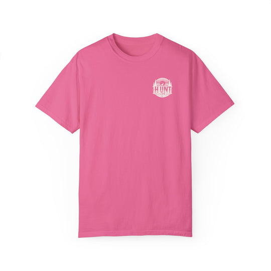 A relaxed fit Raise Um Right Tee in pink, featuring a logo on the front. Made of 100% ring-spun cotton, garment-dyed for extra coziness and durability. Ideal for daily wear.